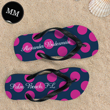 Design My Own Dot Navy Pink Personalized Monogrammed, Men Medium Flip Flop Sandals