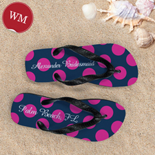 Create My Own Dot Navy Pink Personalized Monogrammed, Women Medium Flip Flop Sandals