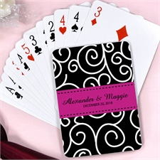 Hot Pink Ribbon Personalized Engagement Playing Cards