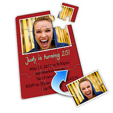 Photo Puzzle Birthday Invitation, 5x7 Red