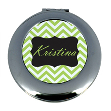 Personalized Lime Chevron Round Make Up Mirror