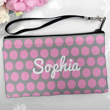 Personalized Pink Grey Large Dots Clutch Bag (5.5X10 Inch)