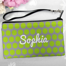 Personalized Lime Grey Large Dots Clutch Bag (5.5X10 Inch)