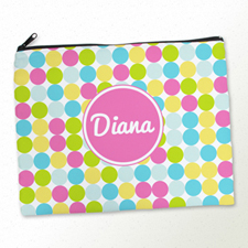 Personalized Pink Colorful Large Dots Large Cosmetic Bag (11