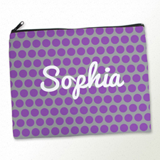Personalized Purple Grey Polka Dots Large Cosmetic Bag (11