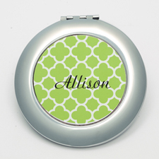 Personalized Lime Quatrefoil Round Make Up Mirror