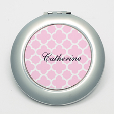 Personalized Pink Quatrefoil Round Make Up Mirror