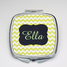 Personalized Lime Chevron Compact Make Up Mirror