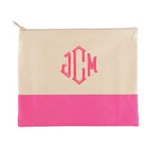 Personalized Embroidered 3 Initials Hot Pink Zip Bag (7.5 X 9 Inch)