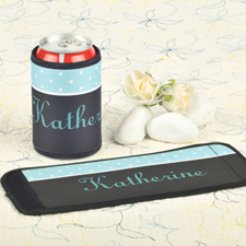 Aqua Black Polka Dot Personalized Can And Bottle Wrap