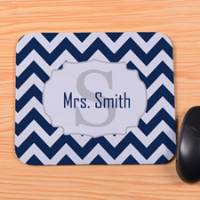 Personalized Navy And Grey Chevron Mouse Pad