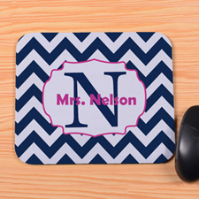 Personalized Navy And Pink Chevron Mouse Pad