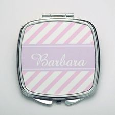 Personalized Pink Stripe Compact Make Up Mirror