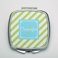Personalized Lime Stripe Compact Make Up Mirror