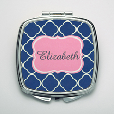 Personalized Navy Quatrefoil Compact Make Up Mirror
