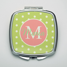 Personalized Lime Polka Dot Compact Make Up Mirror