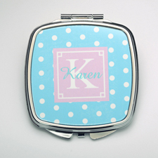 Personalized Ocean Polka Dot Compact Make Up Mirror