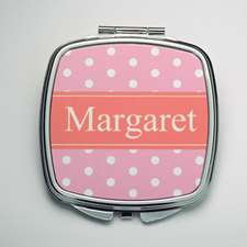 Personalized Pink Polka Dot Compact Make Up Mirror