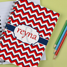 Personalized Red White Navy Chevron Notebook