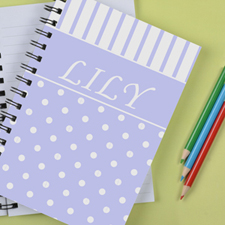 Personalized Lavender Dot Stripe Notebook