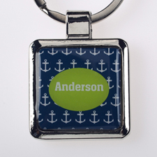 Anchor Personalized Square Metal Keychain (Small)