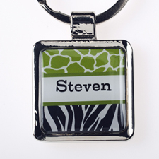Lime Black Animal Print Personalized Square Metal Keychain (Small)