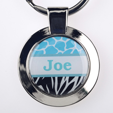 Ocean Black Animal Print Personalized Round Metal Keychain (Small)