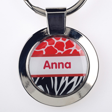 Red Black Animal Print Personalized Round Metal Keychain (Small)