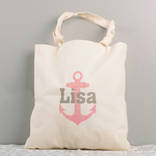 Pink Nautical Anchor Personalized Cotton Tote Bag