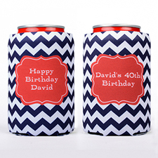 Navy Chevron Name Initial Personalized Can Cooler