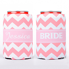 Carol Pink Chevron Stripe Personalized Can Cooler