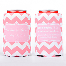 Carol Pink Chevron Frame Personalized Can Cooler