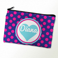 Fuchsia Dot And Heart Personalized Cosmetic Bag
