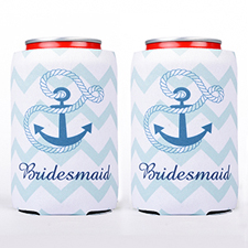 Mint Chevron Anchor Personalized Can Cooler
