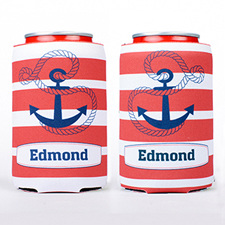 Red Strap Anchor Personalized Can Cooler