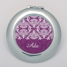 Plum Damask Round Personalized Compact Mirror