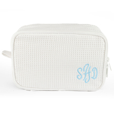 Monogrammed Embroidered White Cotton Waffle Wave Cosmetic Bag