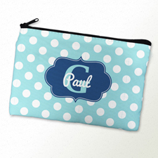 Aqua Polka Dot Personalized Cosmetic Bag