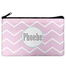 Pink Chevron Turquoise Frame Personalized Cosmetic Bag