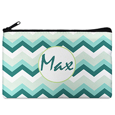 Turquoise Grey Chevron Personalized Cosmetic Bag