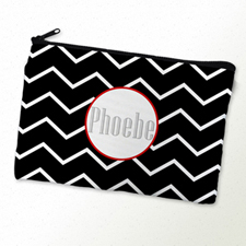 Black Chevron Red Frame Personalized Cosmetic Bag