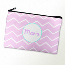 Pink Chevron Turquoise Frame Personalized Cosmetic Bag