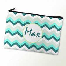 Turquoise Grey Chevron Personalized Cosmetic Bag 6X9