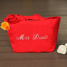Personalized Embroidered Cotton Tote Bag, Red