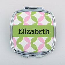 Pink Green Preppy Personalized Square Compact Mirror