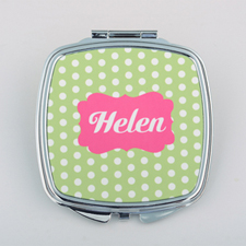 Green Polka Dot Personalized Square Compact Mirror