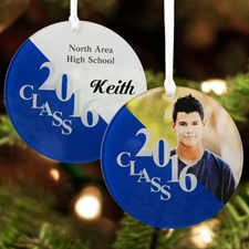 Blue Graduation Personalized Photo Acrylic Round Ornament