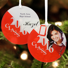 Red Graduation Personalized Photo Acrylic Round Ornament