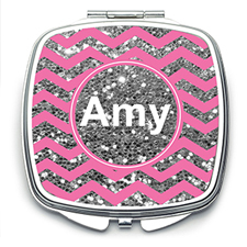 Pink Glitter Silver Personalized Square Mirror For Bridesmaids