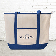 Name & Initial #1 Personalized Navy Canvas Tote Bag (Large)